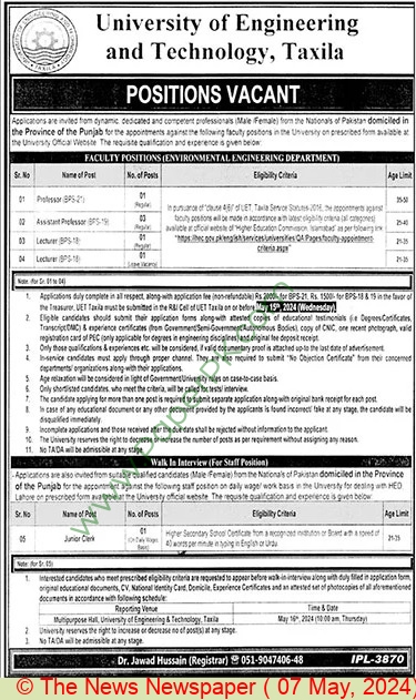 Professor Jobs In Taxila At Balochistan University Of Engineering And Technology Balochistan 