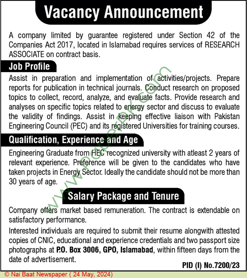 research associate jobs in islamabad