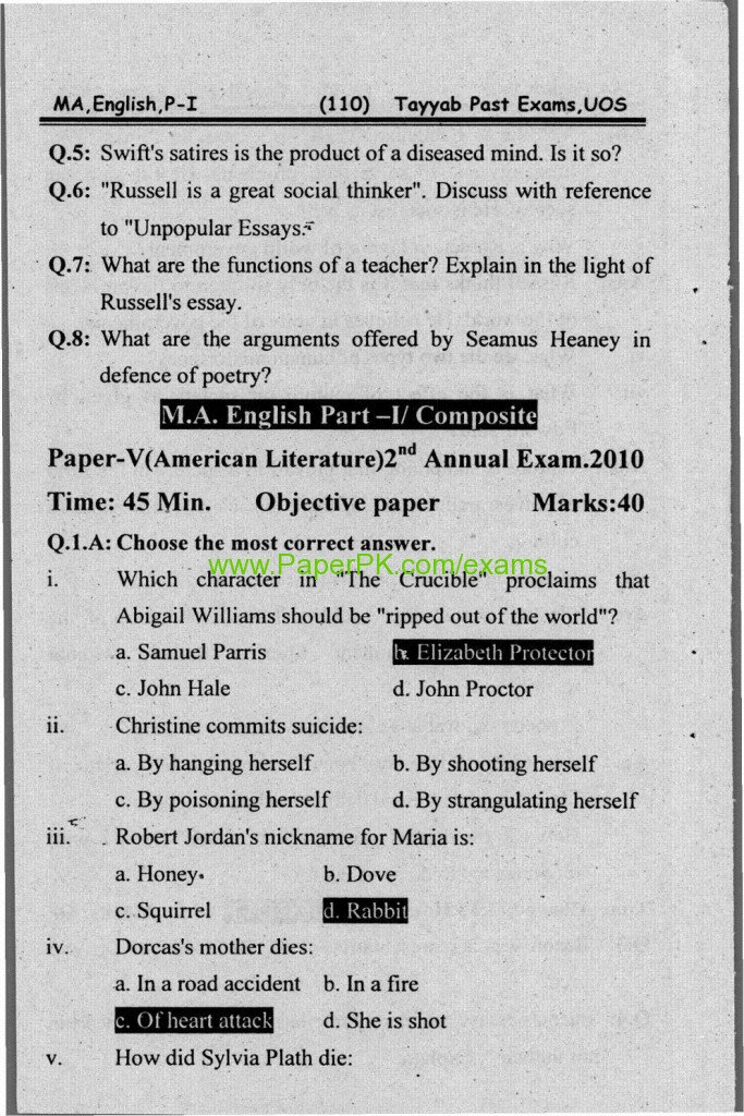M.A English Part-I Paper-IV (Prose) University of Sargodha 2nd Annual Examination 2010 3